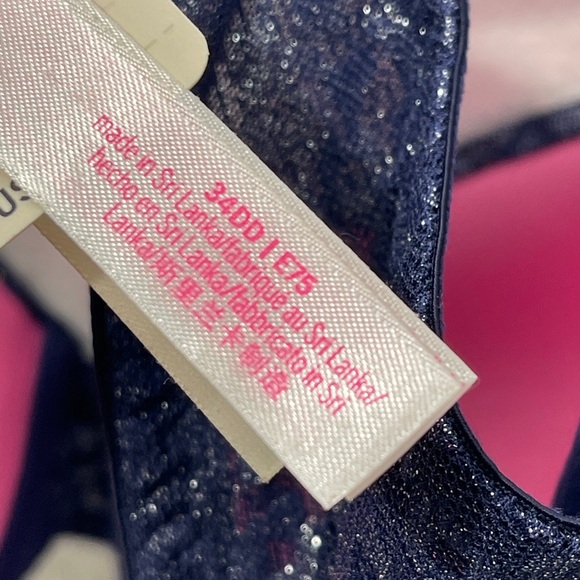 PINK Victoria’s Secret Navy Blue Cheetah Print T Shirt Bra Size 34DD - Picture 3 of 10